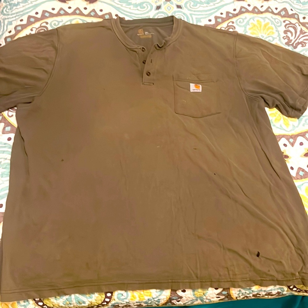 🔥OLIVE 3/4 BUTTON CARHARTT SUPER DISTRESSED Y2K SHIRT